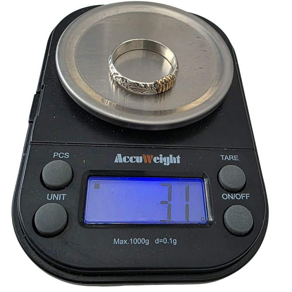 Vintage Sterling Silver Gold Wire Wrap Band Ring Floral Engraved Handcrafted 925 - Picture 6 of 7